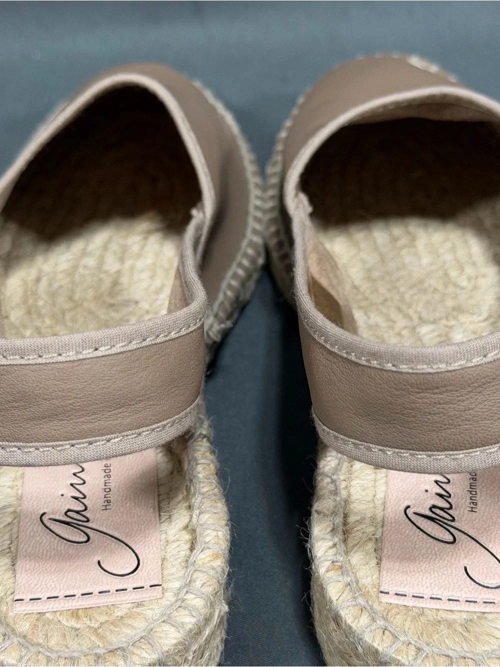 Gaimo Leather Slingback Espadrilles Low Wedge Handmade Spain Taupe EU36 US 5.5 6